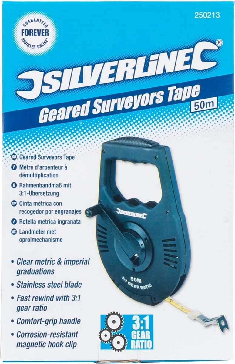 Silverline Landmeter 50m - Roestvrij staal - Grijs/Zwart