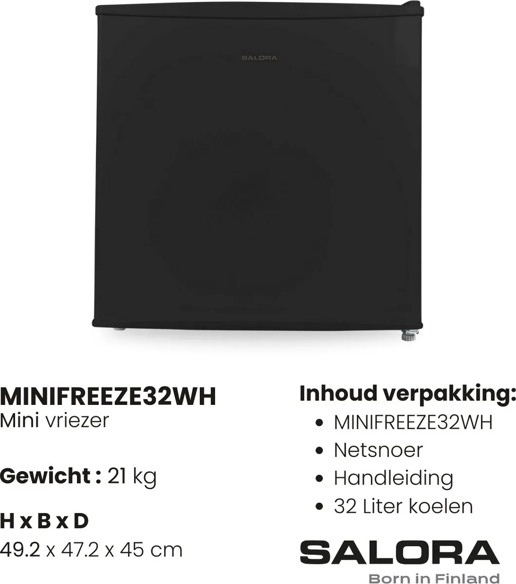 Salora MINIFREEZE32BL - Mini vriezer - Kleine vriezer - Vriezer klein - 32 L - Zwart