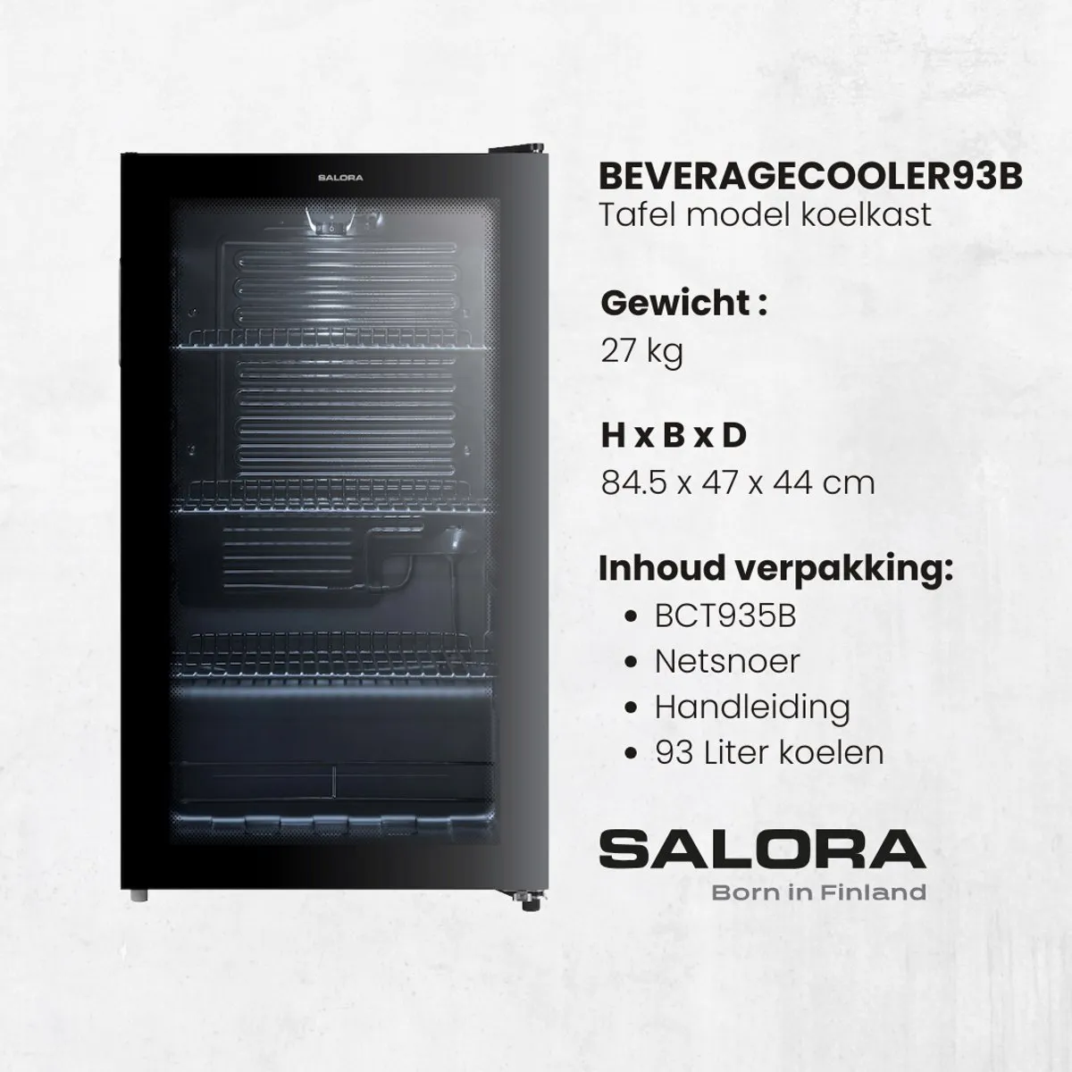 Salora BEVERAGECOOLER93B Koelkast 93L - Zwart Glas