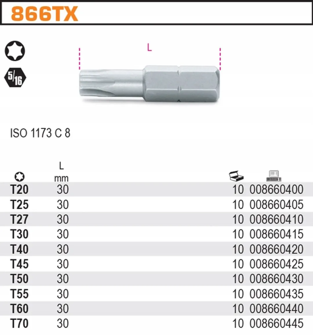Beta Torx Schroefbit T55 5/16" - 30mm