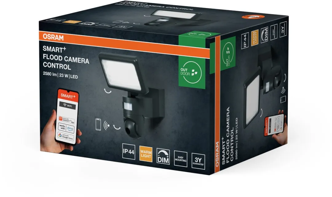 OSRAM SMART+ WiFi-spot met HD-camera, warm wit licht (3000 K), schijnwerper met