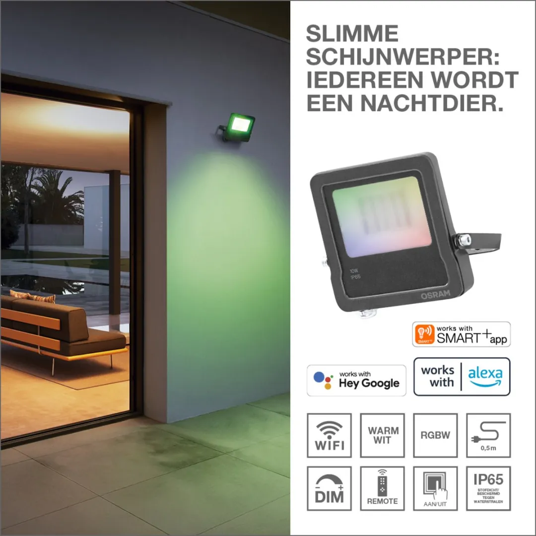 OSRAM SMART+ WiFi-spot met HD-camera, warm wit licht (3000 K), schijnwerper met bewegings- en daglichtsensor, 2000 lumen, dimbaar, IP44