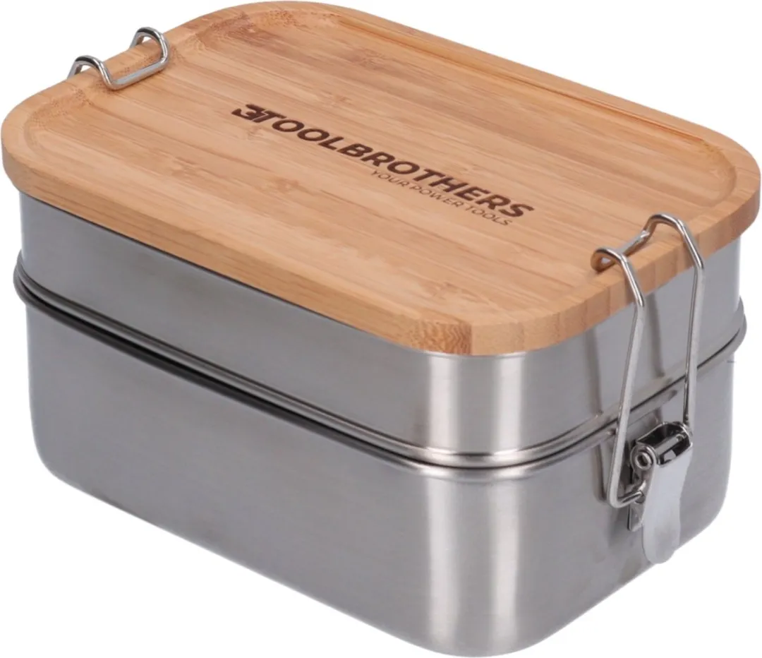 Toolbrothers Fan Roestvrijstalen Broodtrommel 1340ml - 2 Lagen - Bamboe Deksel - Zilver - afbeelding 3 van 6