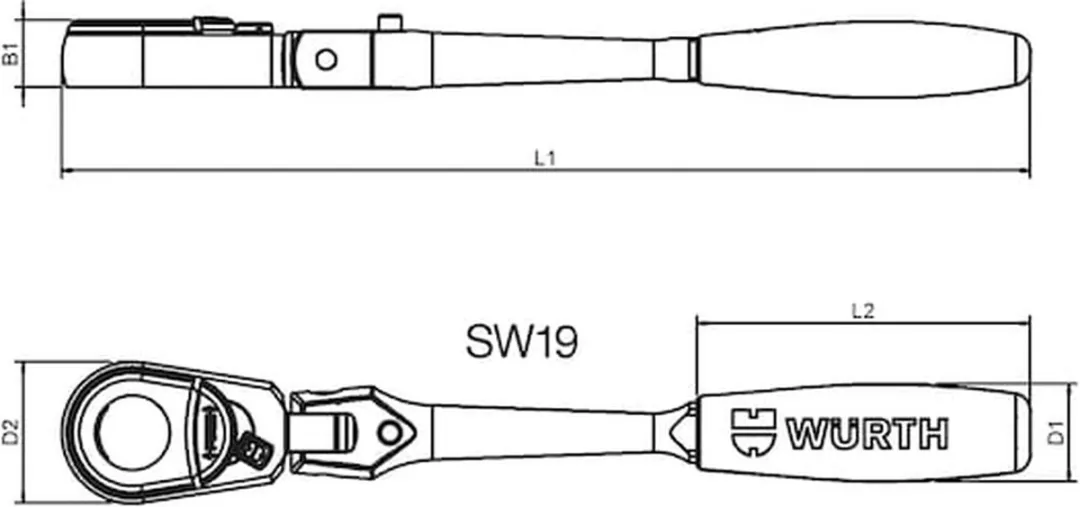 Würth Doorsteek-omschakelratel 19mm - Zwart/Rood/Zilver