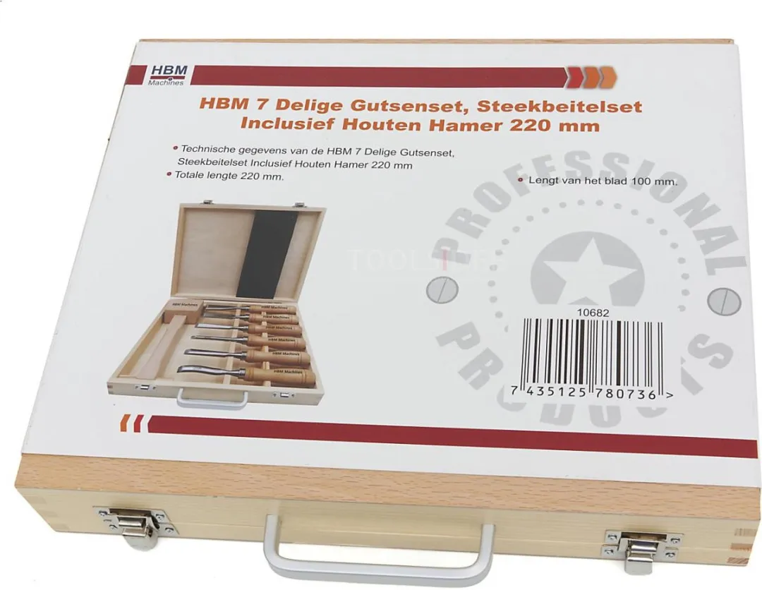 HBM 7-delig Gutsenset 215mm - Incl. houten hamer