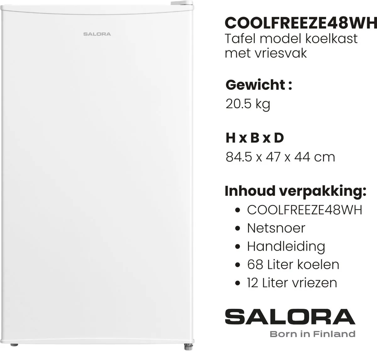 Salora COOLFREEZE48WH - Koelkast Tafelmodel - Koelkast - Tafelkoelkast - Wit - 80 L