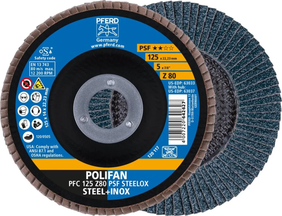 Pferd Lamellenschijf Zirkoniumkorund PFC 125 Z 80 PSF STEELOX