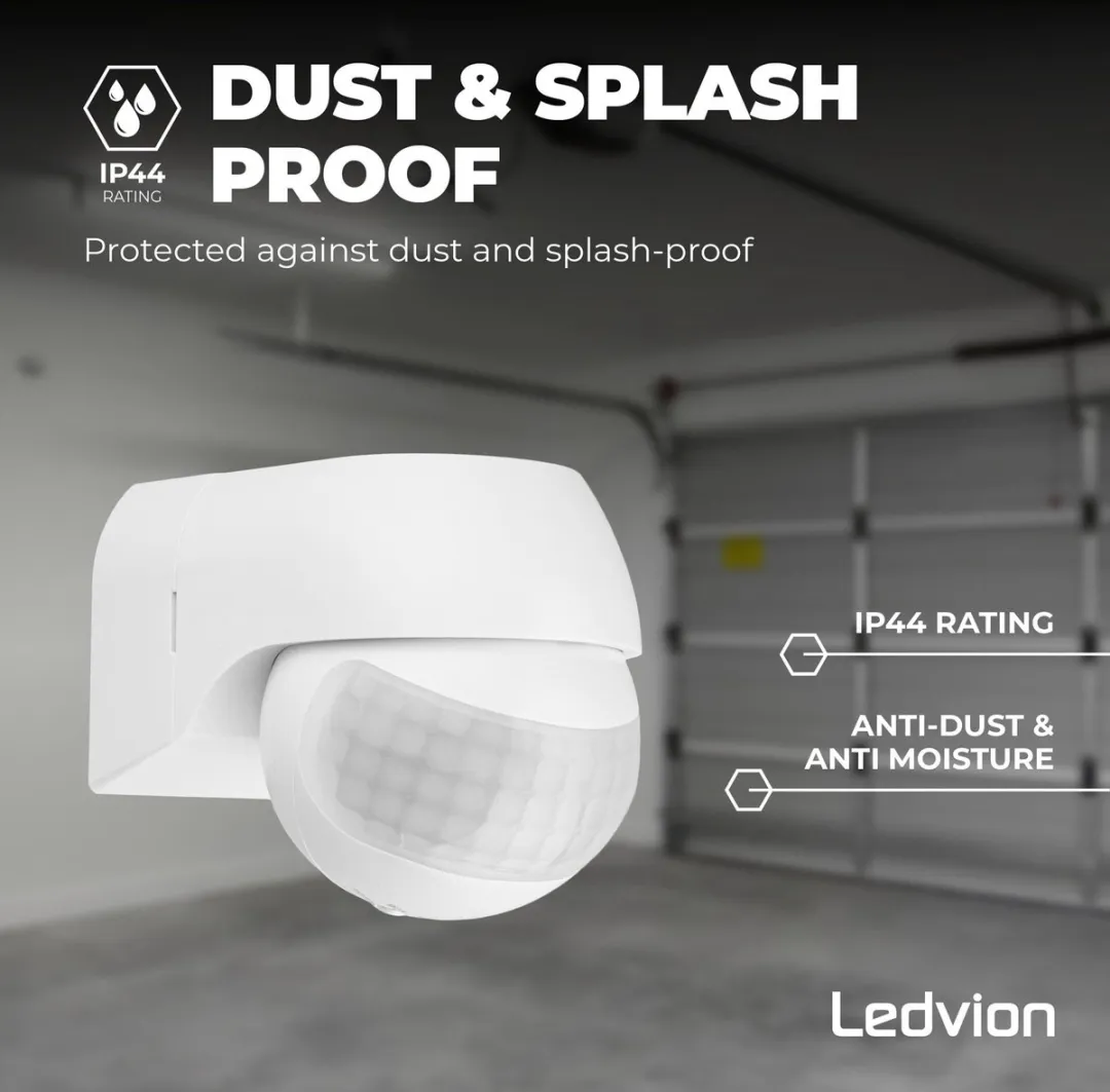 Ledvion Bewegingsmelder Wit - Opbouw - IP44 - 180° - 12m