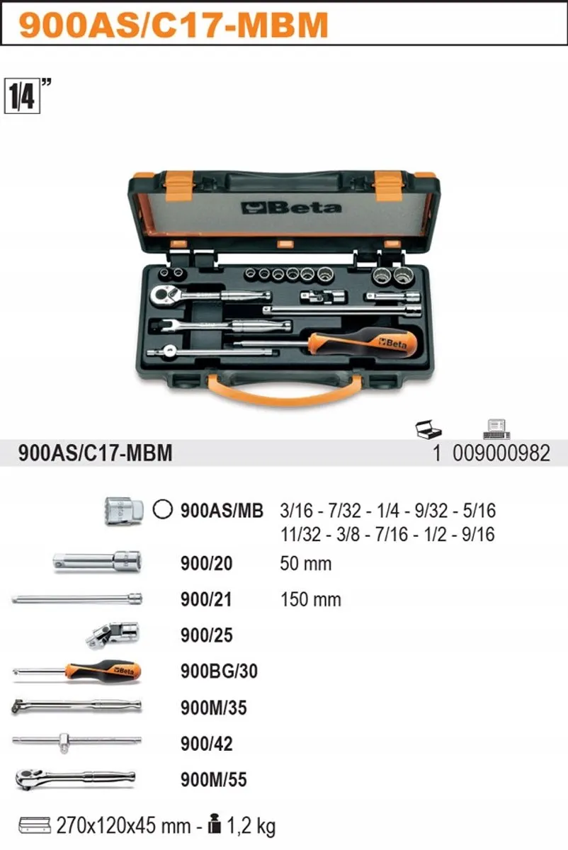 Beta 17-delige Dopsleutelset 900AS/C17-MBM - Inch - Metalen Koffer