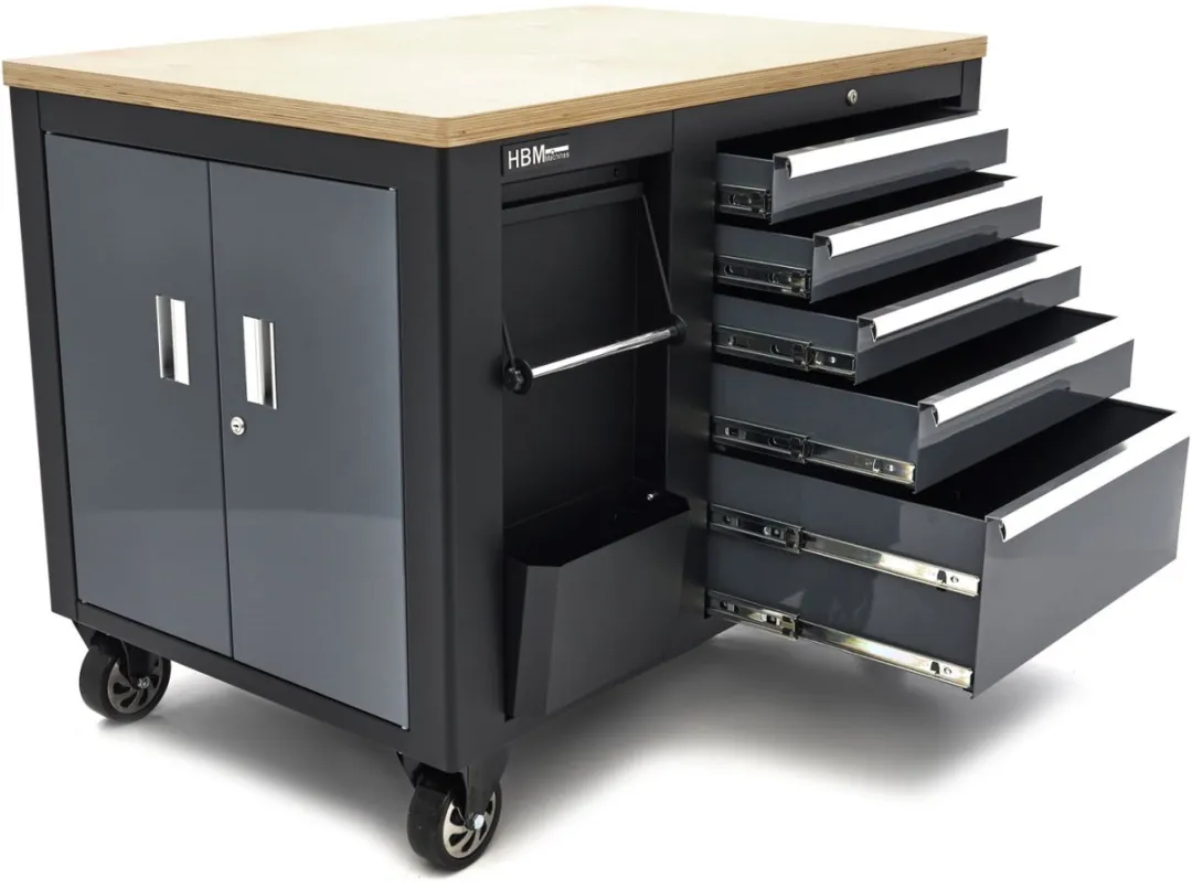 HBM Verrijdbare Gereedschapswagen 114cm - 5 Lades - Zwart/Grijs