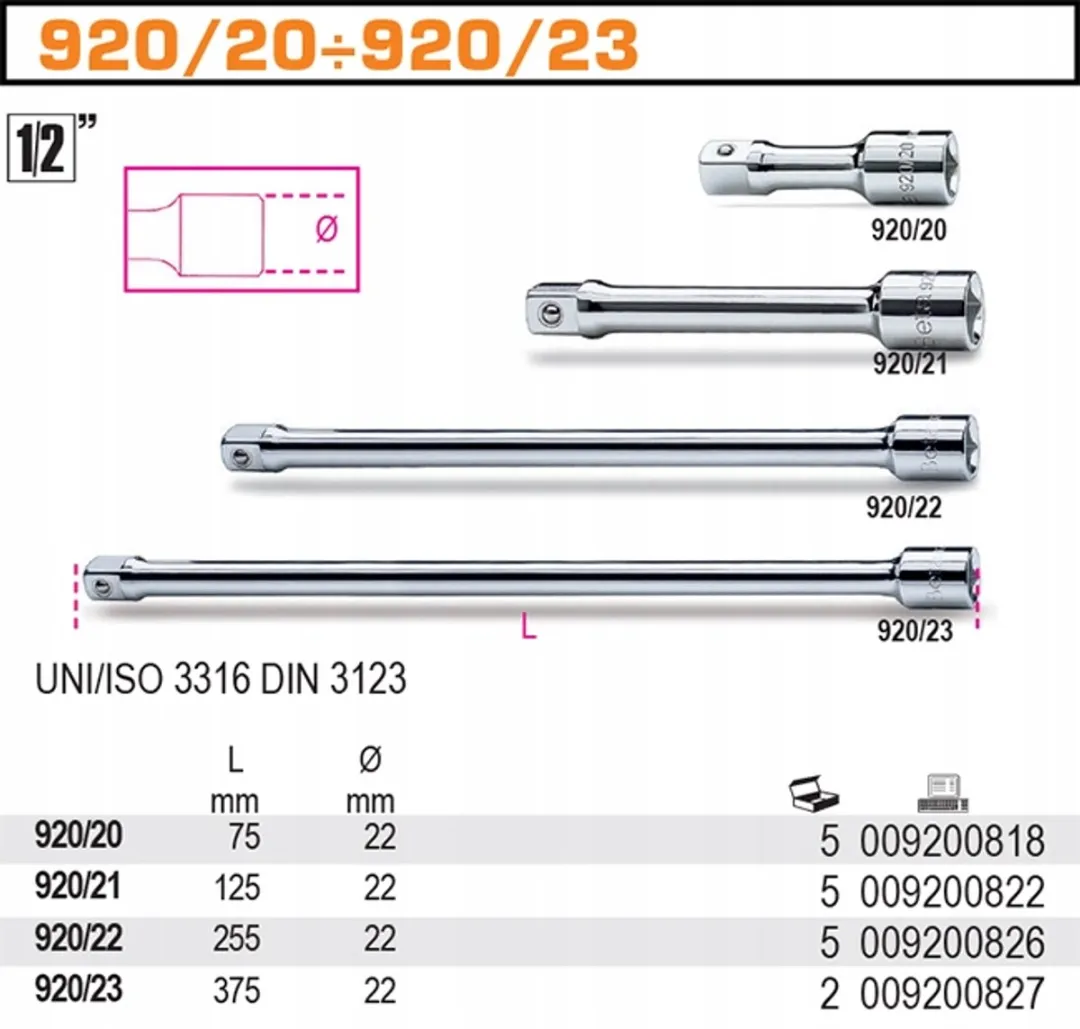 Beta 920/23 Verlengstuk 375mm 1/2" Dop