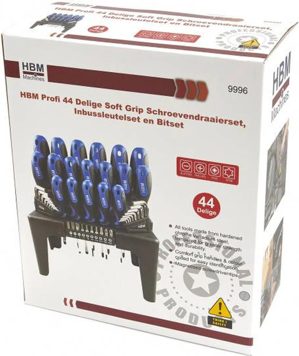 HBM Profi 44-delig Soft Grip Schroevendraaierset - Blauw/Zwart