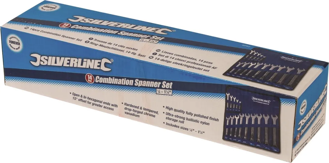 Silverline Steekringsleutelset 14-delig 1/4"-1-1/4" - Chroom-vanadium staal