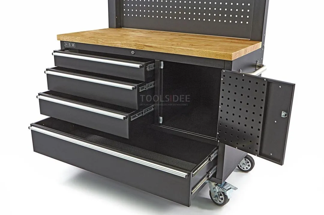HBM 122cm Profi Werkbank met Kastenwand - Zwart