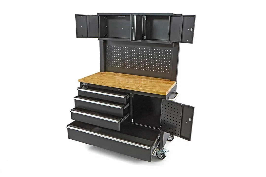 HBM 122cm Profi Werkbank met Kastenwand - Zwart