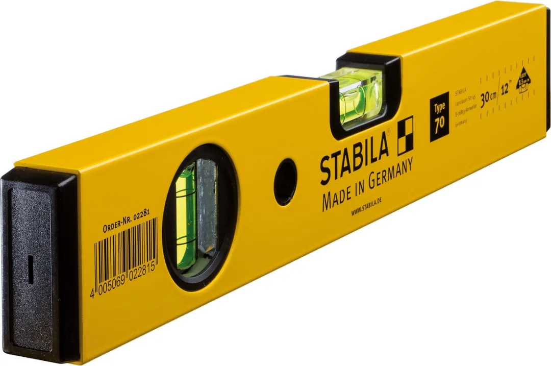 Stabila Type 70 Waterpas 30cm - 2 Libellen - Geel