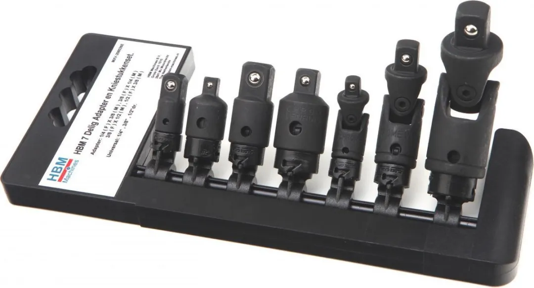 HBM Kracht Adapter & Kniestukkenset 7-delig - 12.5mm - Zwart