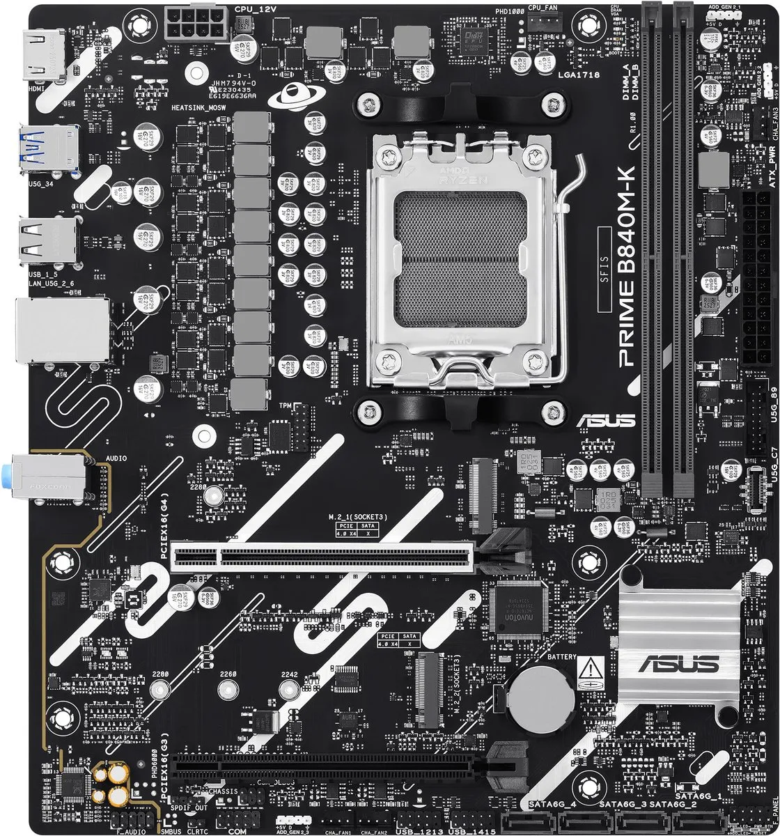 ASUS PRIME B840M-K AM5 Micro-ATX Moederbord - 2x M.2