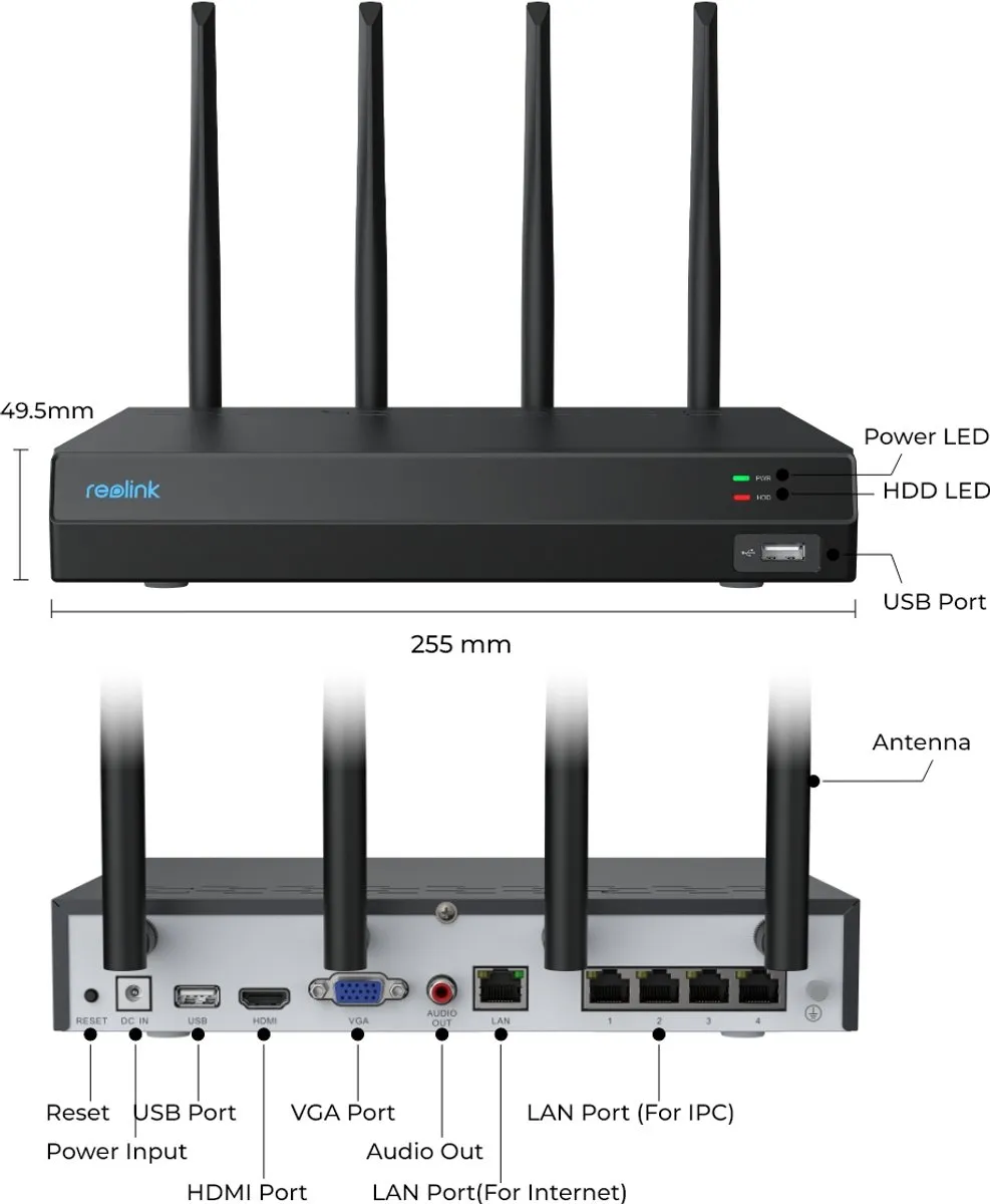 Reolink RLN12W NVR 8TB - 16 Kanalen - WiFi 6 - Zwart