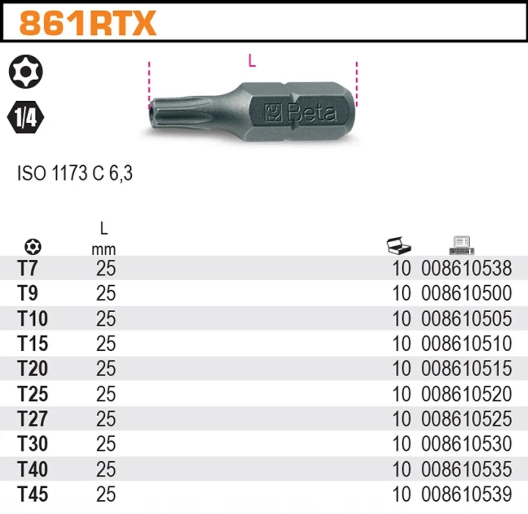 Beta Torx TR T10 Schroefbit 25mm
