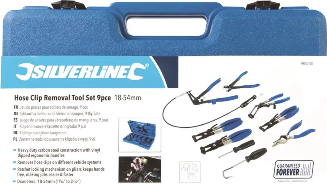 Silverline Slangklem Tangenset 9-delig 18-54mm - Blauw - afbeelding 6 van 6
