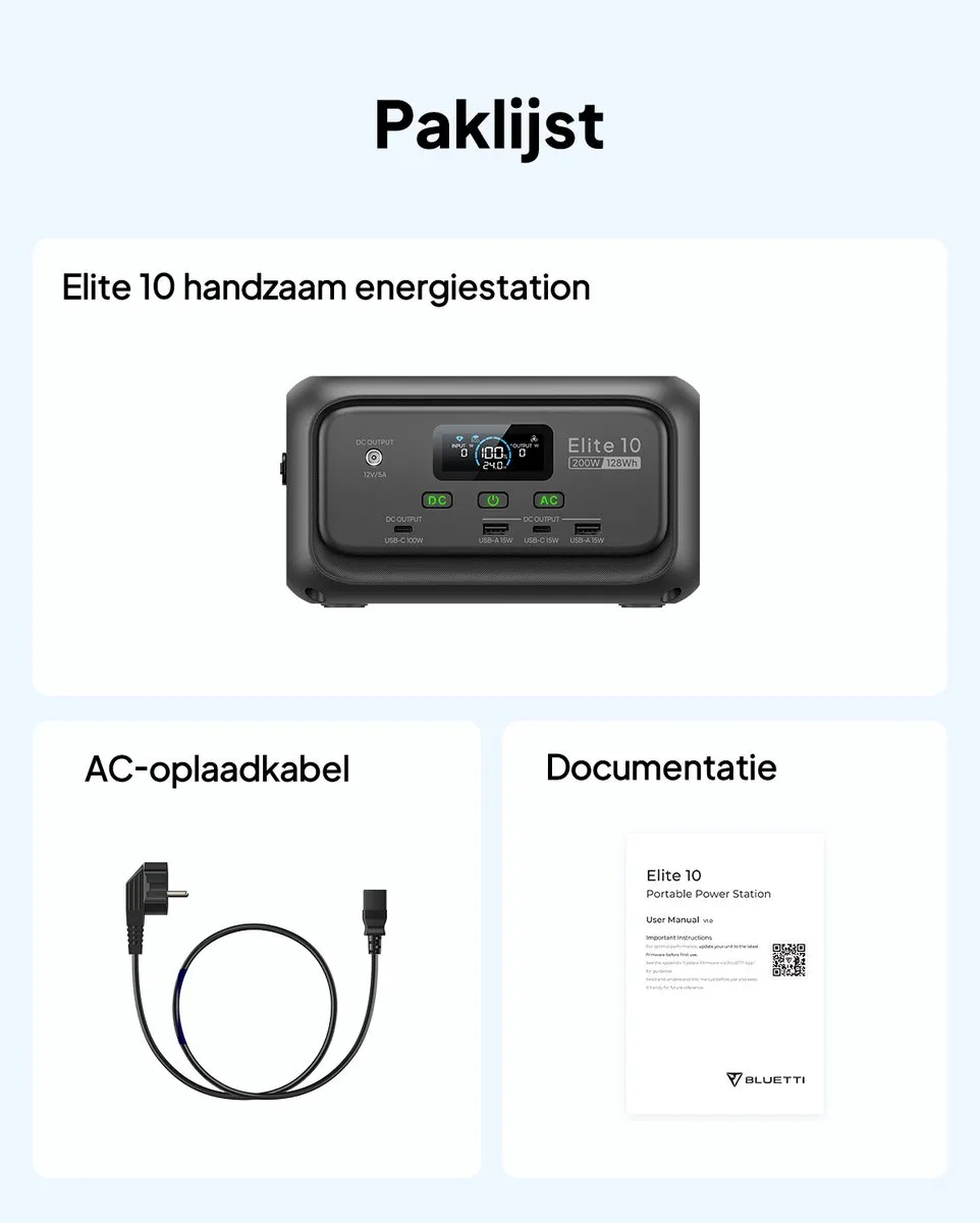 Bluetti Elite 10 200W Zonne-energiecentrale 128Wh - 100W Zonnepaneel PV100