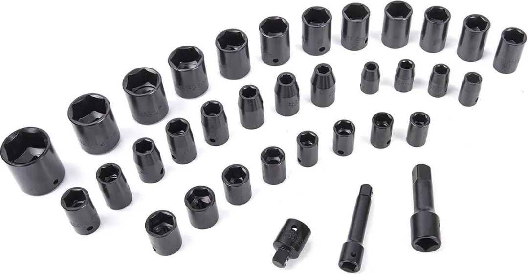 Silverline Krachtdoppenset 35-delig - Mat zwart - Chroom-vanadium - Metrisch/Imperiaal