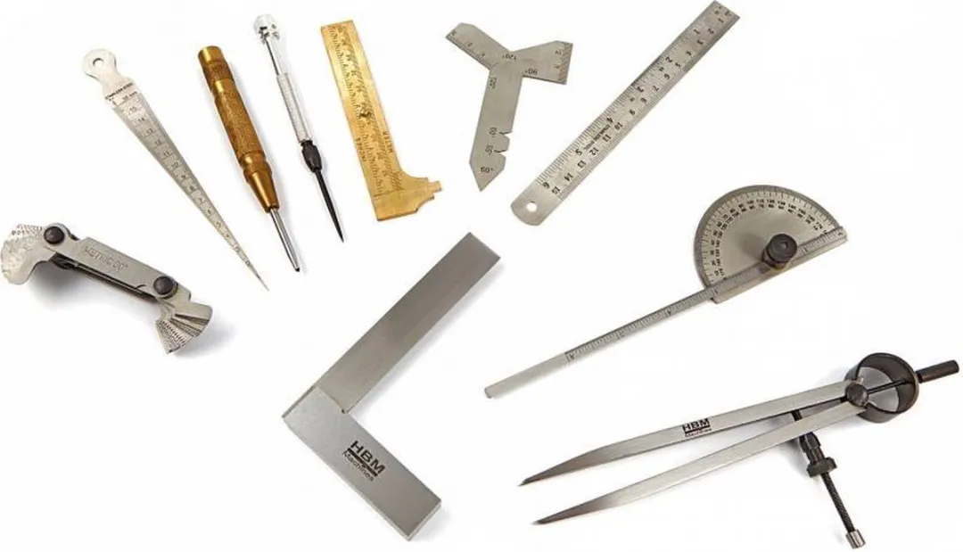 HBM 11-delig Meetgereedschap & Aftekenset - Hout/Messing/Zilver