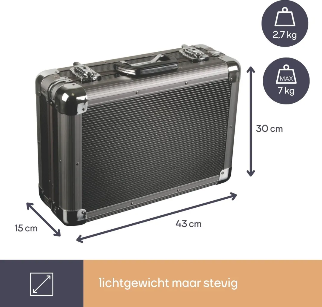 Perel Opbergkoffer 1827-1 - Aluminium Zwart 430x300x150mm