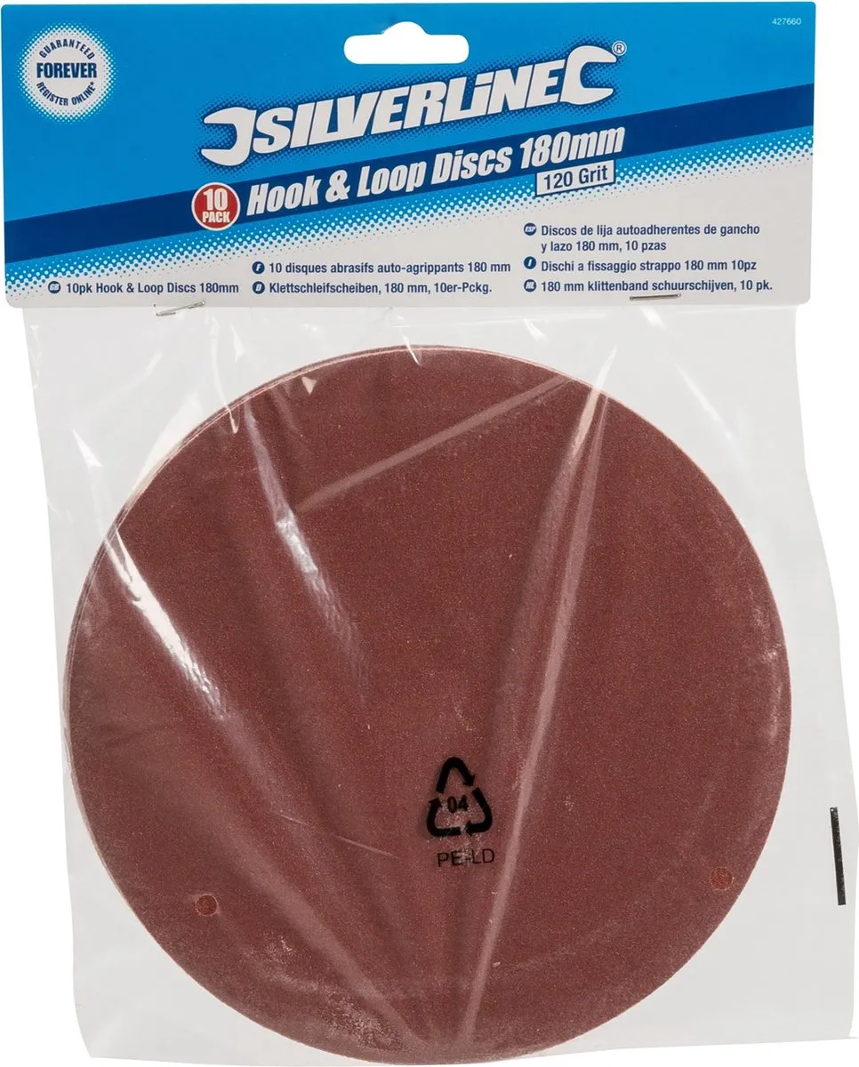 Silverline Klittenband Schuurschijven 180mm - 120 Korrel - 10 Stuks