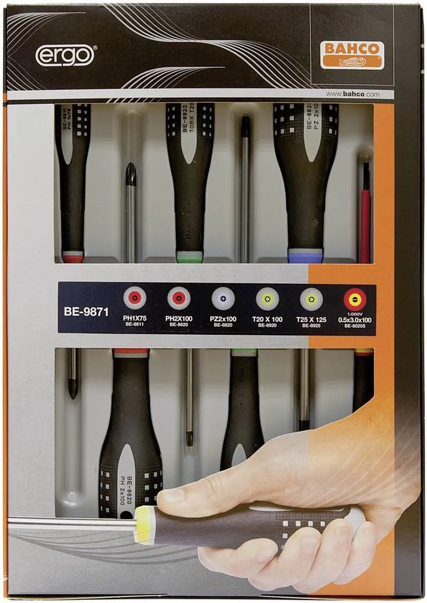 Bahco Ergo BE-9871 Schroevendraaierset 6-delig - PZ/PH/TX/SL