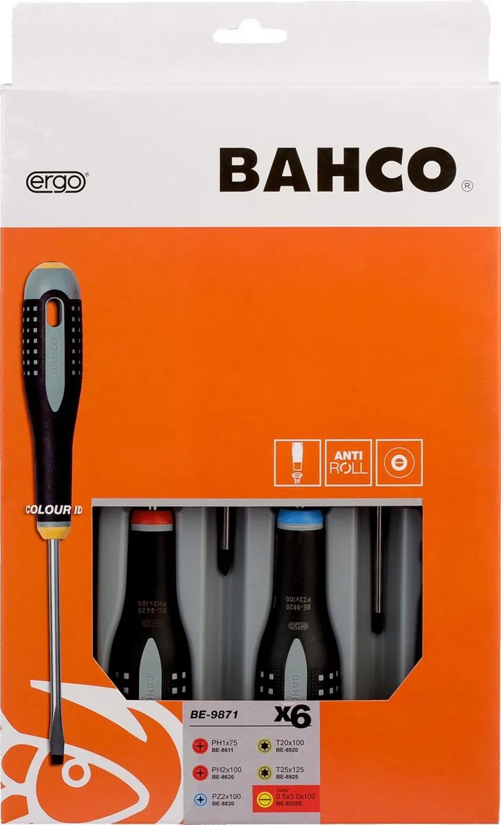 Bahco Ergo BE-9871 Schroevendraaierset 6-delig - PZ/PH/TX/SL