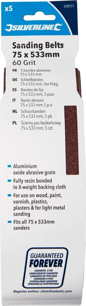 Silverline Schuurbanden Aluminiumoxide 60 - 75x533mm - 5 Stuks