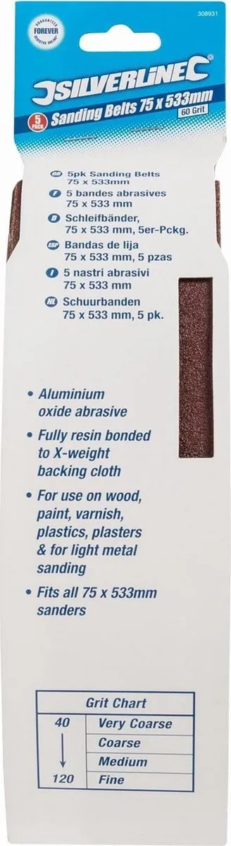 Silverline Schuurbanden Aluminiumoxide 60 - 75x533mm - 5 Stuks