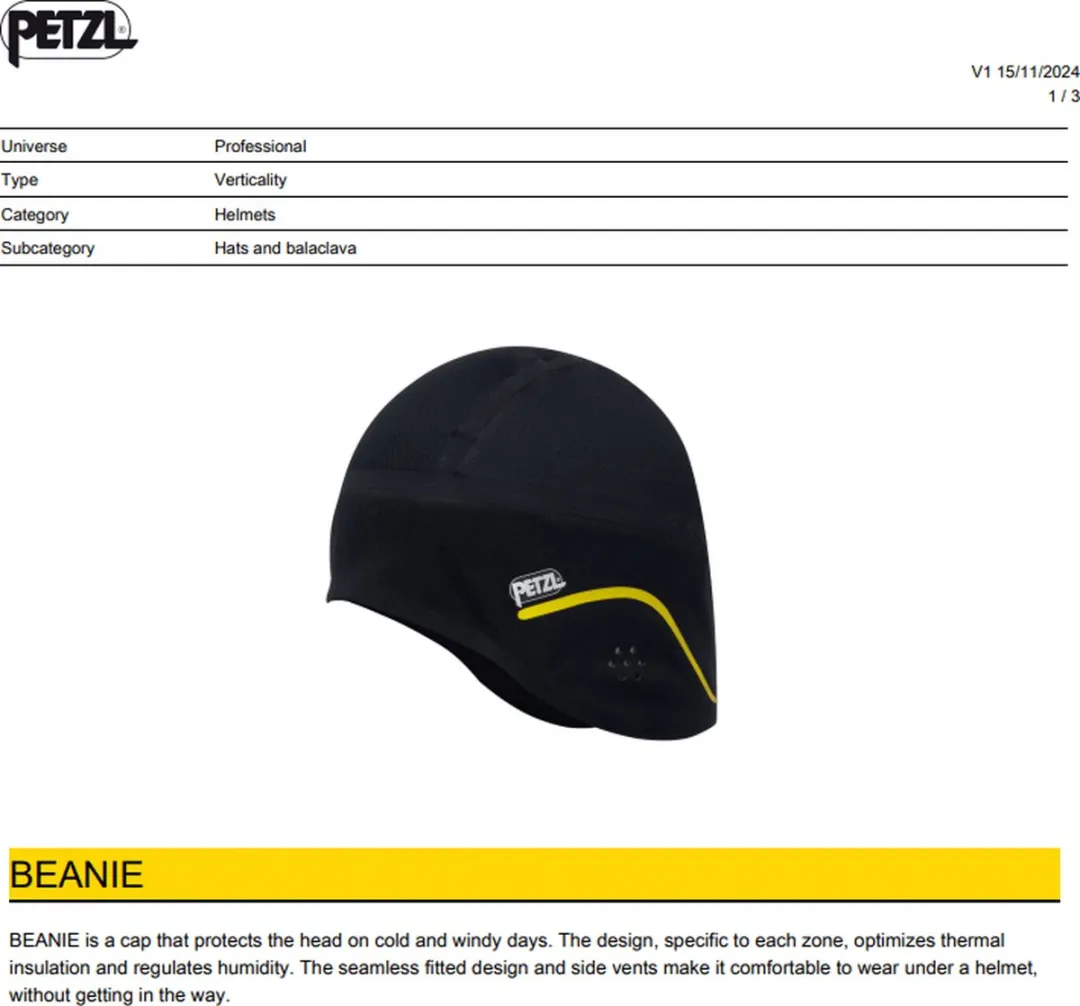 Petzl Beanie Helm Muts M/L - Zwart