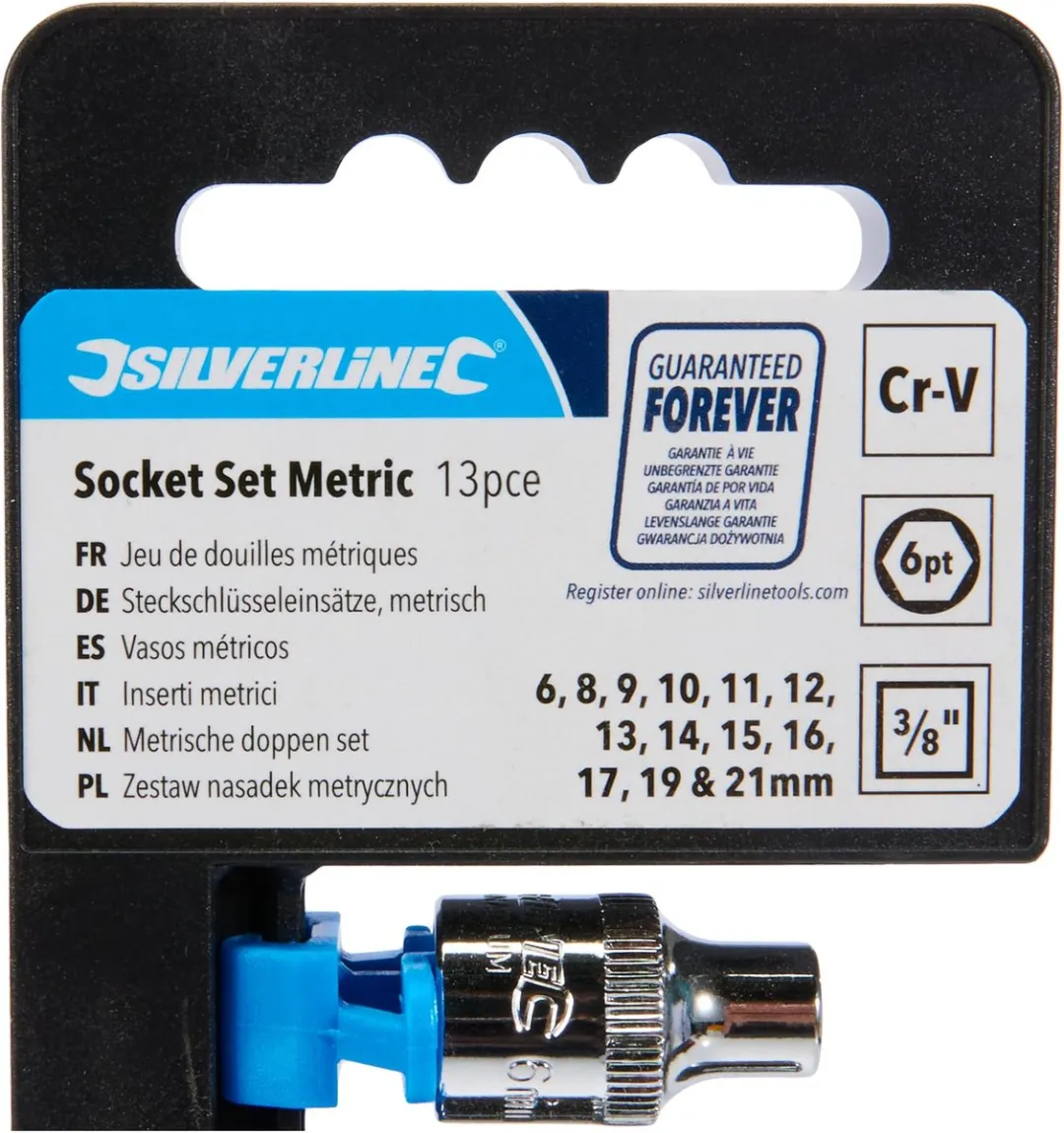 Silverline Metrische Dopsleutelset 13-delig 6-21mm - Chroom vanadium staal