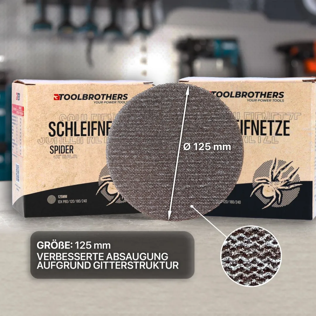 Toolbrothers SPIDER Schuurset 160x Netschuurmiddelen 125mm - 40x P80/P120/P180/240