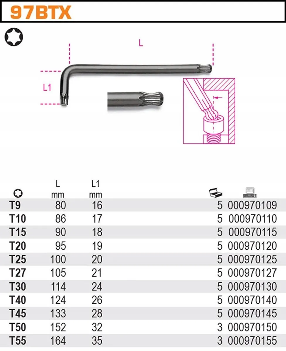 Beta Torx Inbussleutel T25 Kogelkop - 1 Stuk