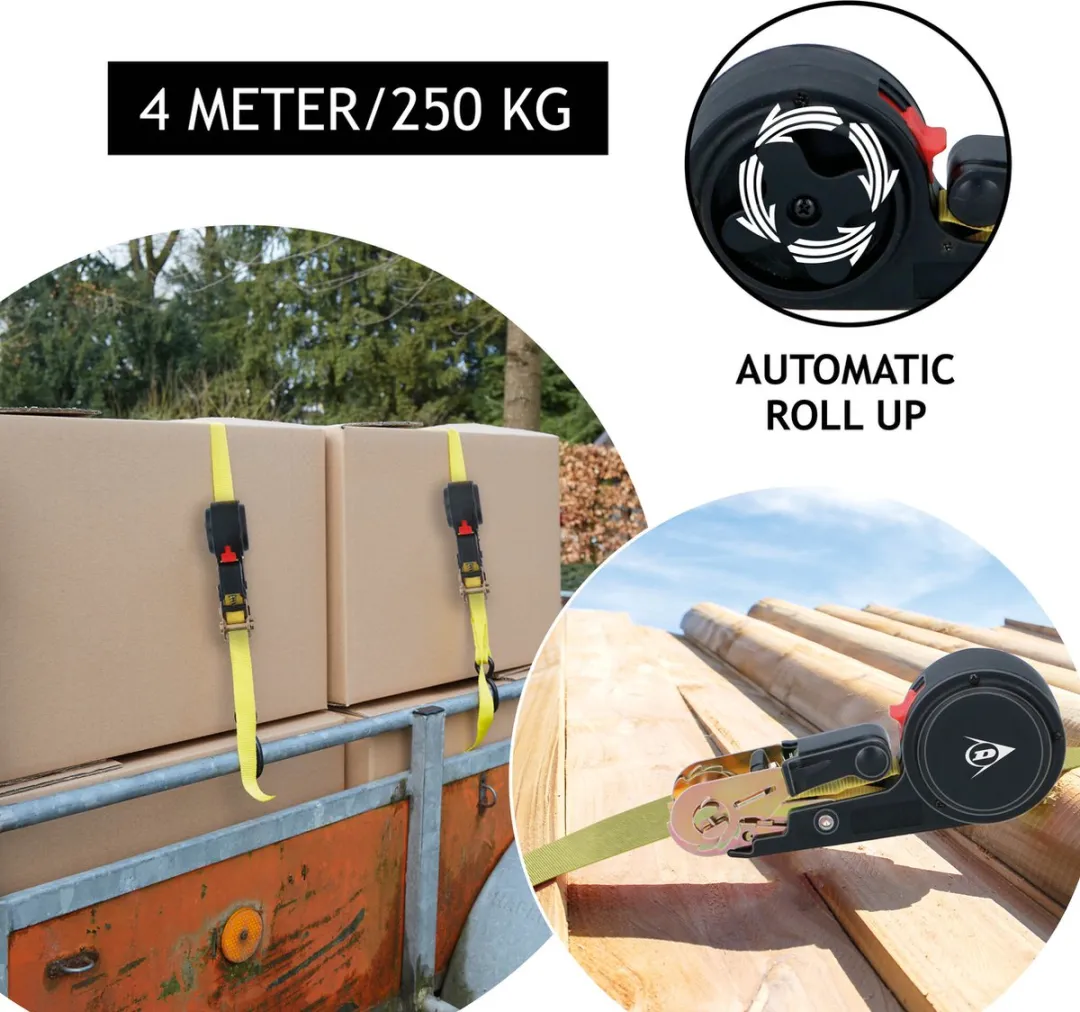 Dunlop Spanband met Ratel 4m - 250kg - Geel/Zwart