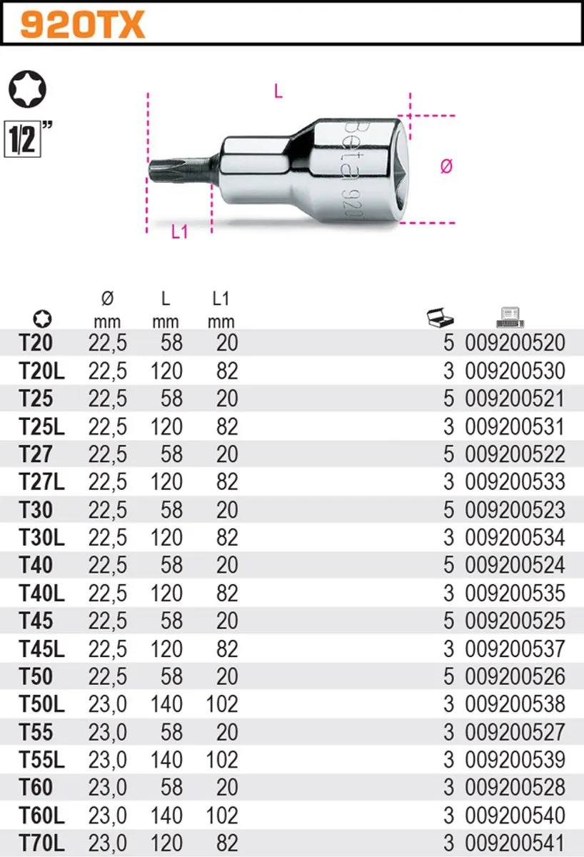 Beta Torx Dopslag T30 1/2" 120mm
