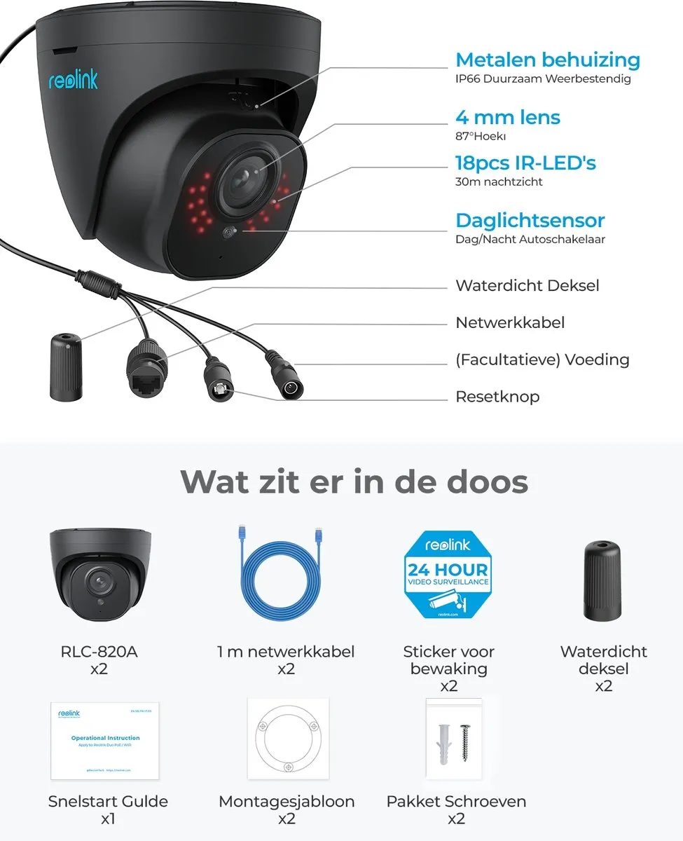 Reolink RLC-520A IP Camera 5MP - Zwart