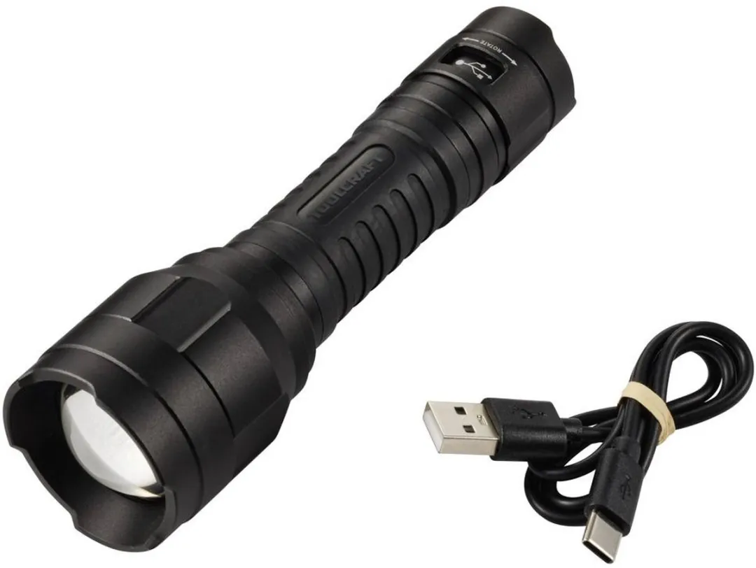 TOOLCRAFT TO-10153320 Zaklamp Li-ion - Instelbare puntgrootte - USB-poort - Zwart