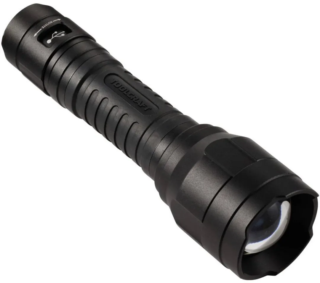 TOOLCRAFT TO-10153320 Zaklamp Li-ion - Instelbare puntgrootte - USB-poort - Zwart