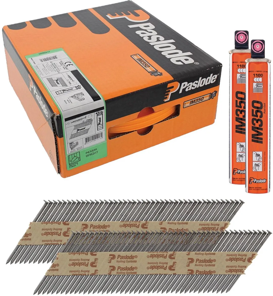 Paslode 34° Papier Gebonden Stripnagels IM350 | D-kop | 2,8x70 mm | Blank | Glad | +2x Gas VE=2200 - 141212