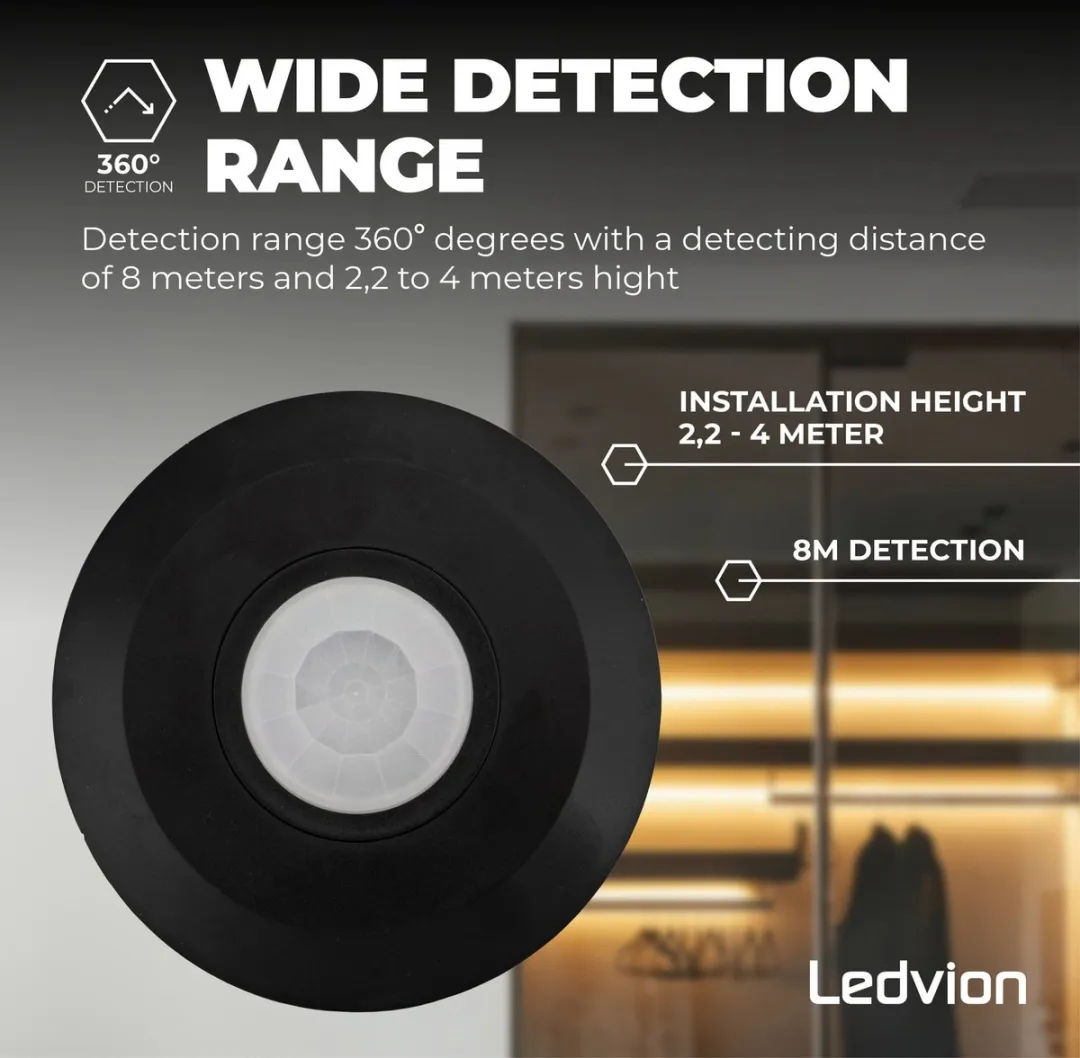 Ledvion Bewegingsmelder LV10039 - Opbouw 360° 8m - Zwart