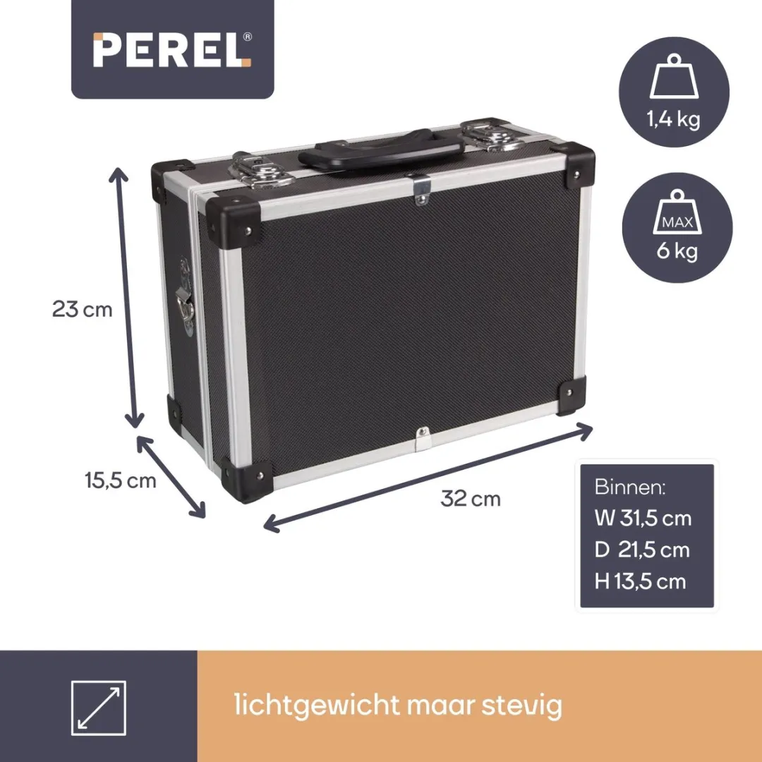 Perel 1821-N Opbergkoffer - Aluminium - 320x230x155mm - Zwart