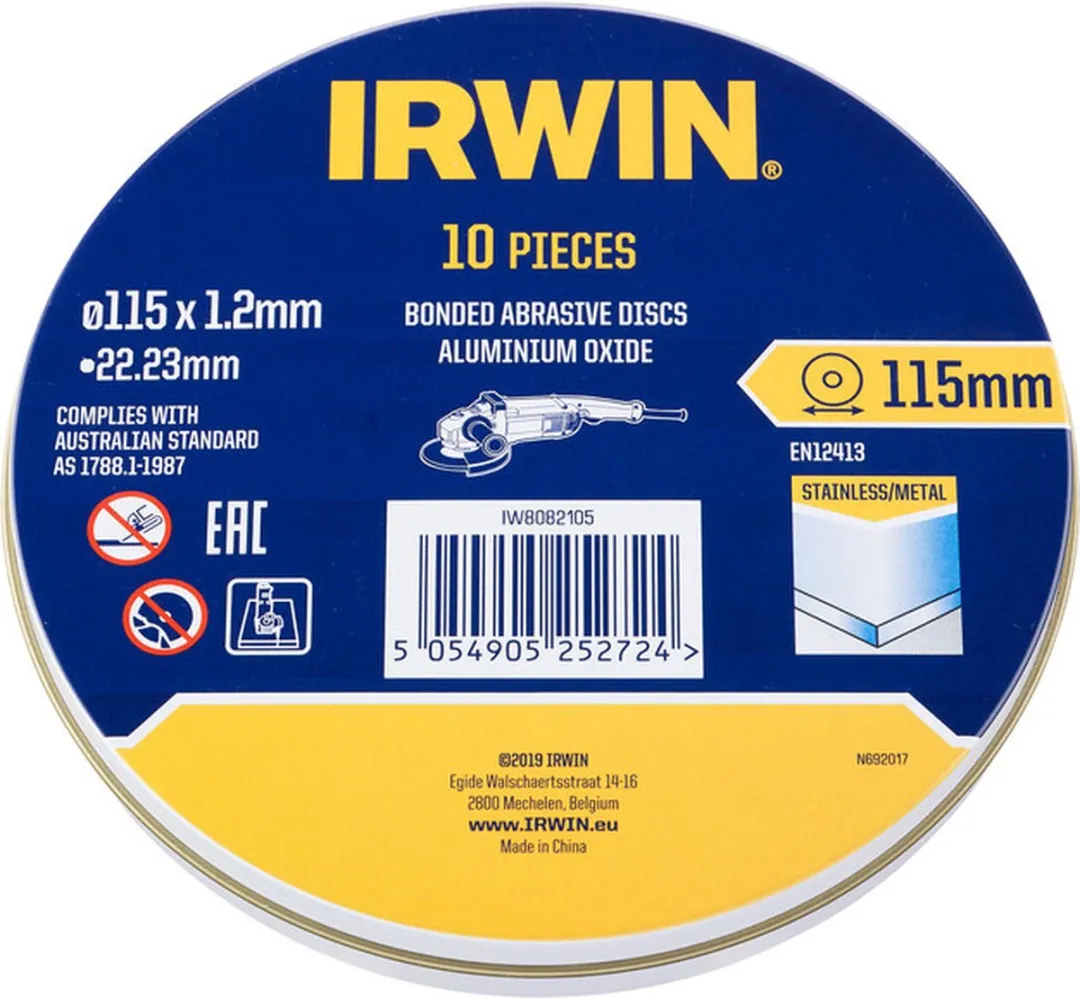 Irwin IW8082105 Blik Doorslijpschijven Metaal 10 Stuks - 115x1,2mm