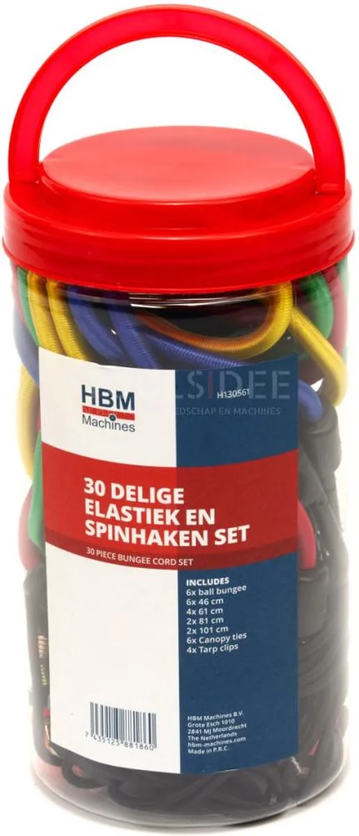 HBM Machines Elastiek & Spinhakenset 30-delig - 101cm max