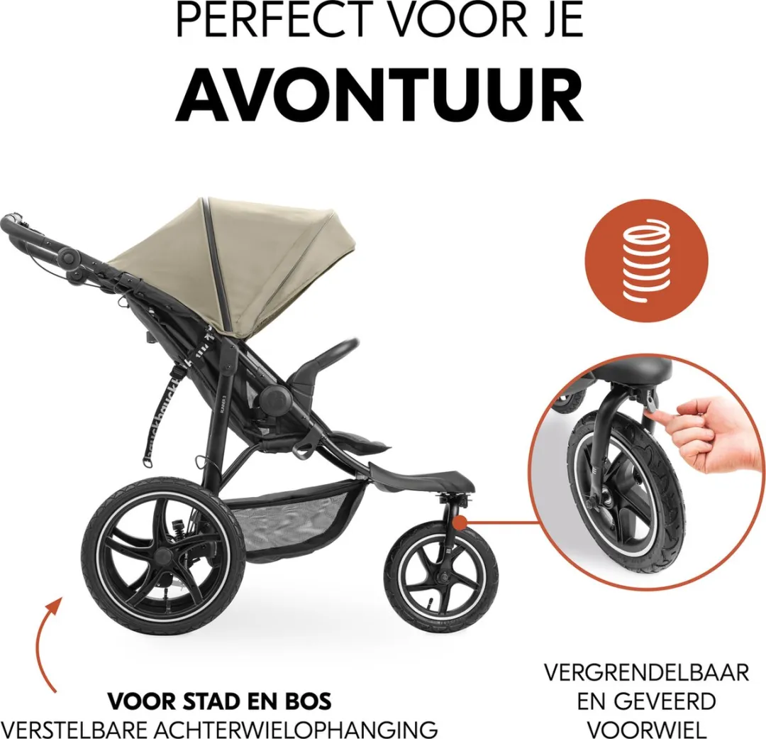 Hauck Runner 3 Buggy - XL-luchtwielen - Vering - Olive - afbeelding 6 van 6