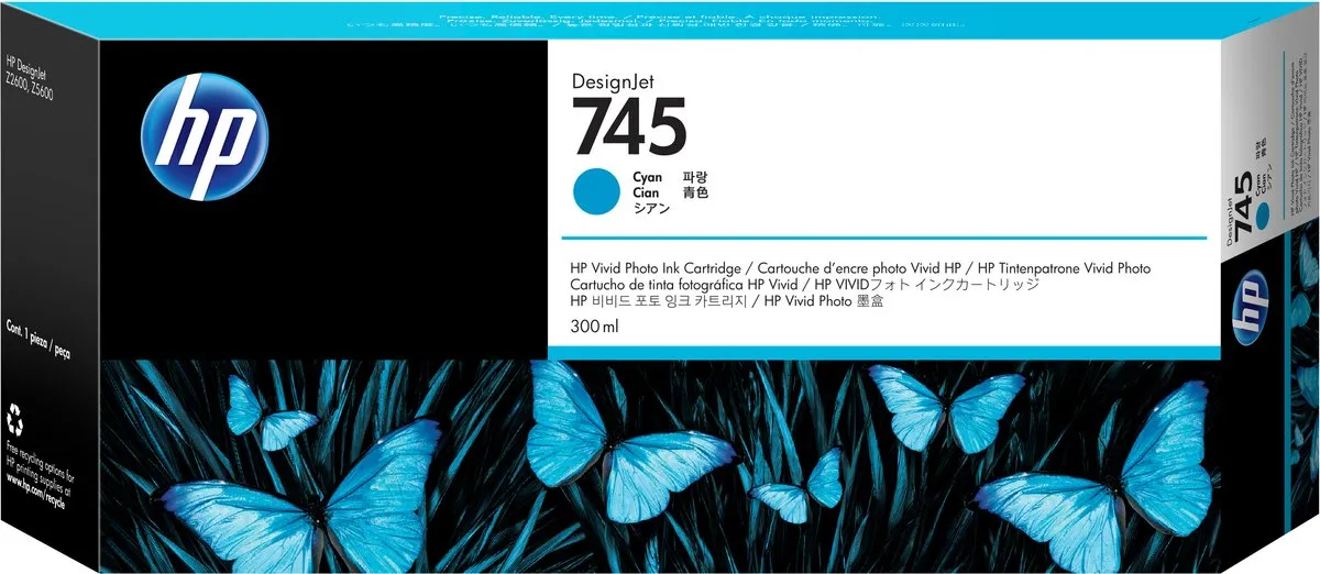 HP 745 Cyaan Cartridge 300ml - F9K03A